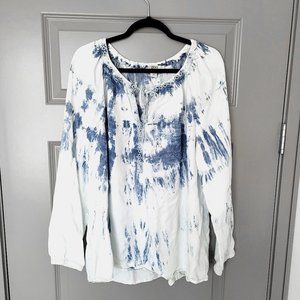 Vintage America Blues Carmella Boho Beachy Coastal Tie Dye With A Denim Wash Top